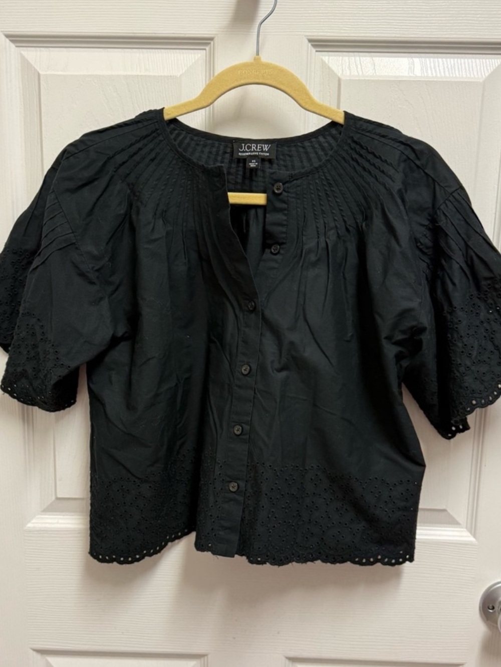 J. Crew Black Eyelet Cropped Blouse